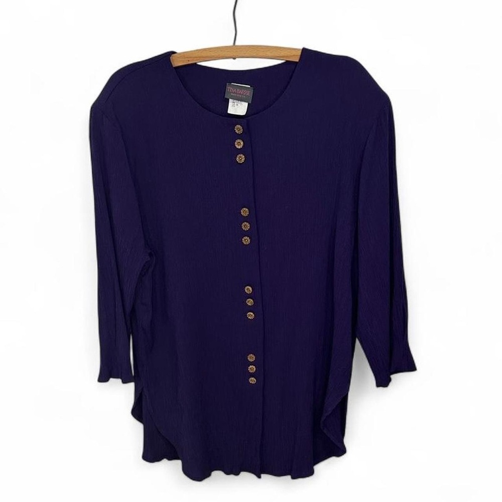 Vintage 80s Purple Crinkle Button-Down Women's Top Size 18